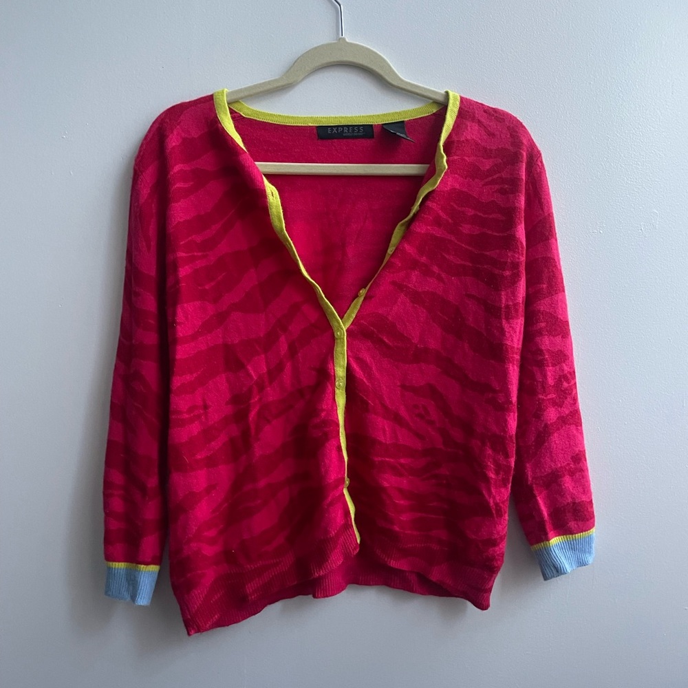 Express Animal Print Color Block Cardigan